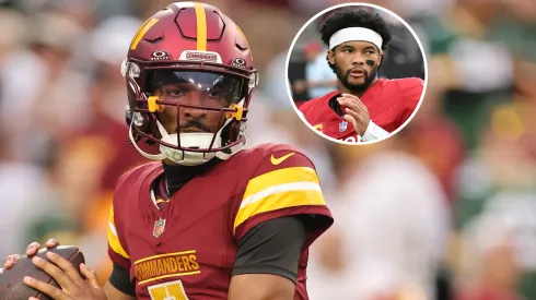 Jayden Daniels #5 of the Washington Commanders and Kyler Murray #1 of the Arizona Cardinals.