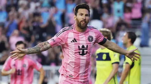 Lionel Messi celebrates a goal for Inter Miami.