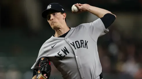 Max Fried #54 of the New York Yankees pitches against the Baltimore Orioles.