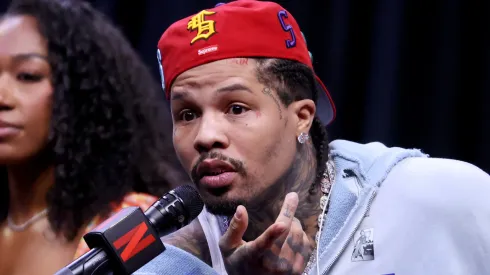 Gervonta "Tank" Davis speaks at news conference about his exhibition match with Jake Paul.