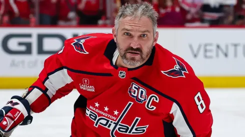 Alex Ovechkin #8 of the Washington Capitals skates before an NHL game.