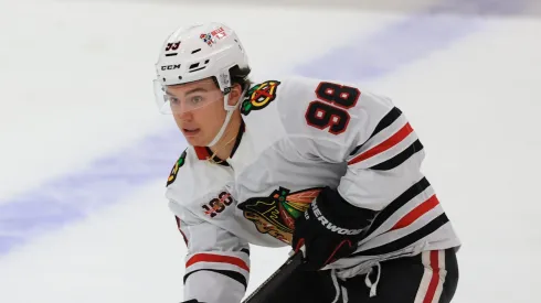 Connor Bedard at Amerant Bank Arena on October 07, 2025 in Sunrise, Florida