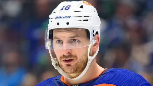 Zach Hyman at Rogers Arena on May 8, 2024 in Vancouver, British Columbia, Canada.