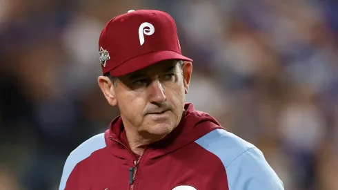 Rob Thomson looks on against the Dodgers during the NLDS on October 08, 2025, Los Angeles.