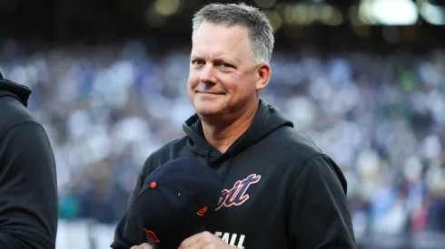 Manager AJ Hinch #14 of the Detroit Tigers looks on.