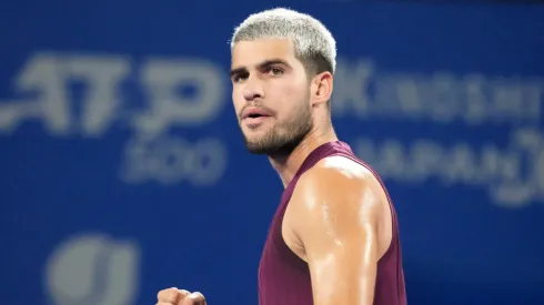 Carlos Alcaraz reacts during Tokyo Open.