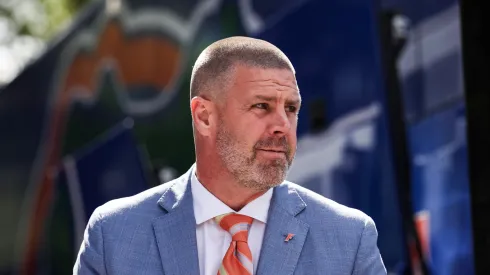 Billy Napier at Ben Hill Griffin Stadium on October 18, 2025 in Gainesville, Florida.