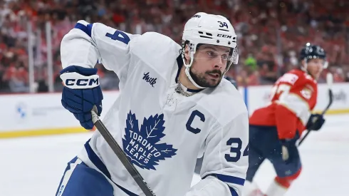 Auston Matthews at Amerant Bank Arena on May 16, 2025 in Sunrise, Florida