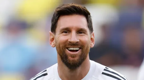 Lionel Messi smiles before an Inter Miami game.
