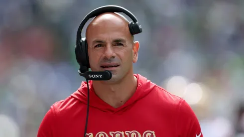 Robert Saleh looks on during the second quarter vs the Seahawks on September 07, 2025 in Washington.