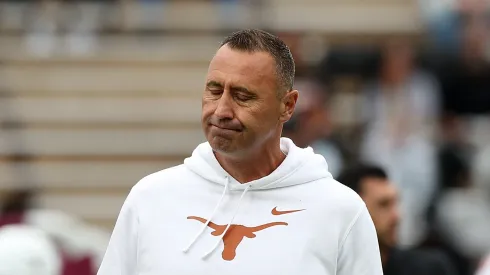 Steve Sarkisian at Davis Wade Stadium on October 25, 2025 in Starkville, Mississippi.