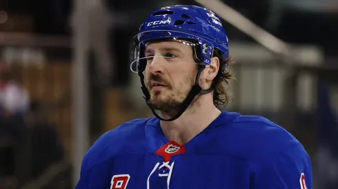 J.T. Miller #8 with the New York Rangers at Madison Square Garden.