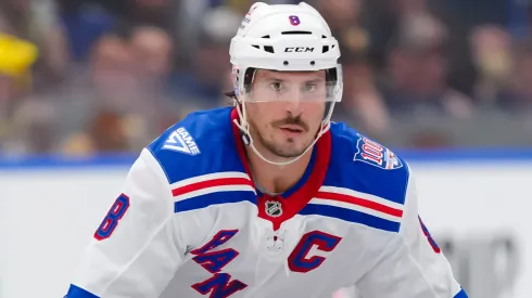 J.T. Miller #8 of Rangers skates during the second period of their NHL game against the Canucks.
