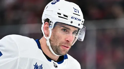 John Tavares at the Bell Centre on April 6, 2024 in Montreal, Quebec, Canada.