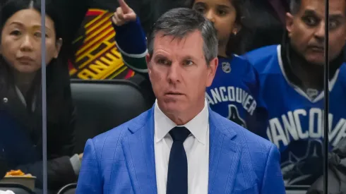 Mike Sullivan against the Vancouver Canucks on October 28, 2025 in Vancouver, British Columbia, Canada.