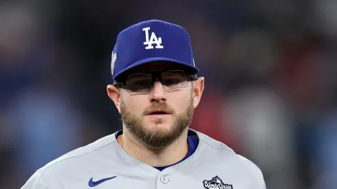 Max Muncy runs off the field during game two of the World Series on October 25, 2025 in Toronto.