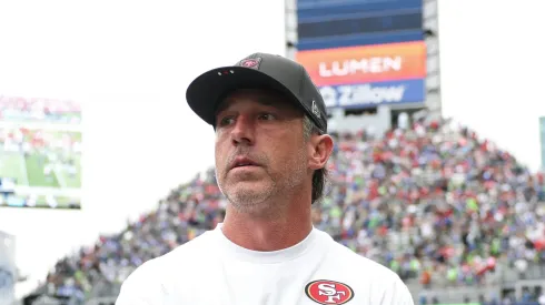 Kyle Shanahan at Lumen Field on September 07, 2025 in Seattle, Washington.