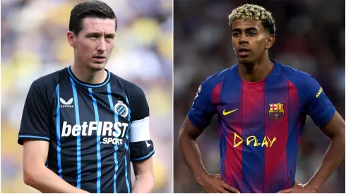 Hans Vanaken of Club Brugge and Lamine Yamal of Barcelona.