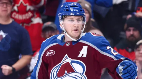 Nathan MacKinnon at Ball Arena on October 28, 2025 in Denver, Colorado.