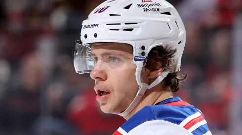 Artemi Panarin at Prudential Center on April 05, 2025 in Newark, New Jersey.