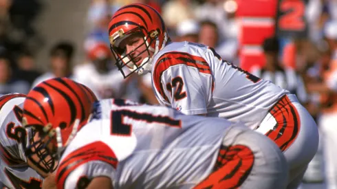 Quarterback Erik Wilhelm #12 of the Cincinnati Bengals in 1989.