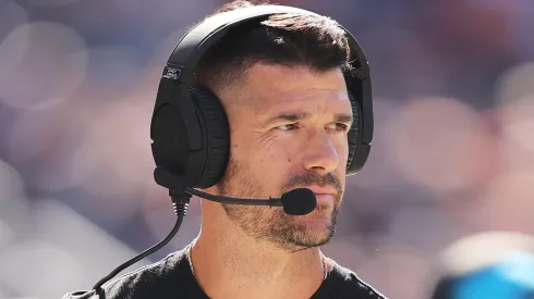 Head coach Dave Canales of the Carolina Panthers looks on against the Chicago Bears at Soldier Field on October 06, 2024 in Chicago, Illinois.