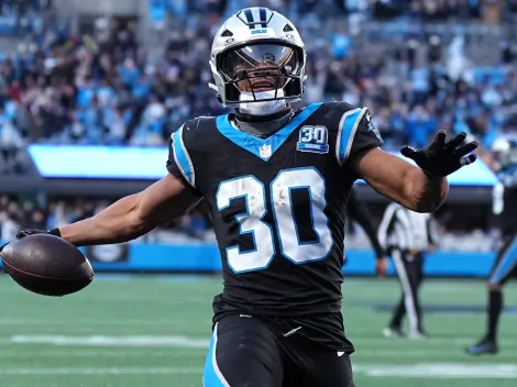 Chuba Hubbard hypes up teammate after performance against Falcons