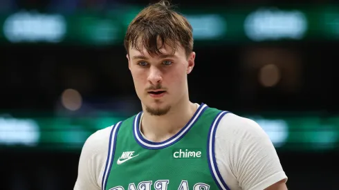 Cooper Flagg of the Dallas Mavericks during an NBA game.