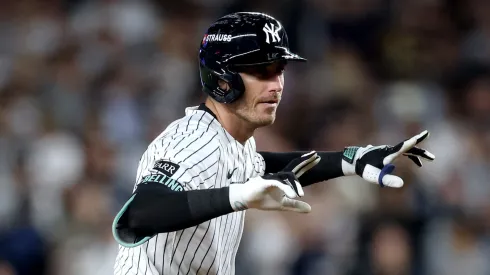 Cody Bellinger #35 of the New York Yankees reacts.