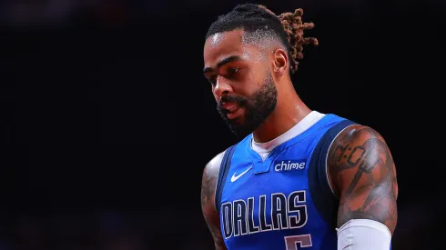 D'Angelo Russell reacts during a Dallas Mavericks game.