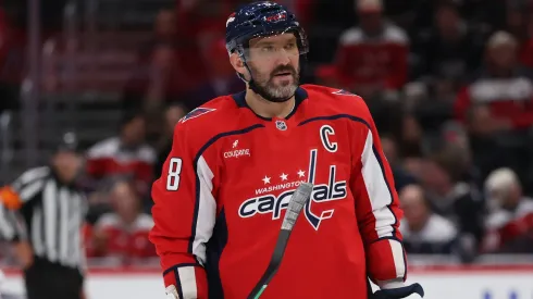 Alex Ovechkin #8 of the Washington Capitals skates during an NHL game.