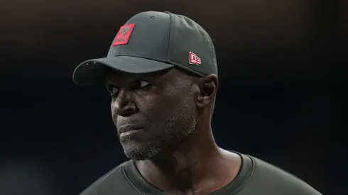 Todd Bowles of the Buccaneers looks on prior to the game vs the Lions on October 20, 2025 in Detroit.