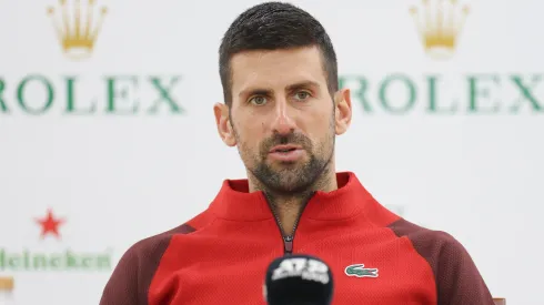 Novak Djokovic attend a press conference.