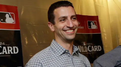 David Stearns speaks to reporters during a press conference.