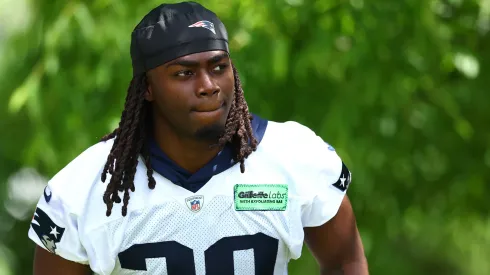 Rhamondre Stevenson #38 of the New England Patriots.