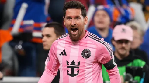 Lionel Messi #10 of Inter Miami CF celebrates after scoring the team's first goal.