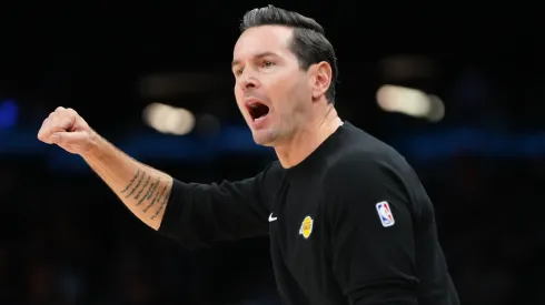 Head coach JJ Redick of the Los Angeles Lakers reacts.
