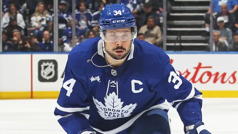 Auston Matthews #34 of the Toronto Maple Leafs skates in an NHL game.