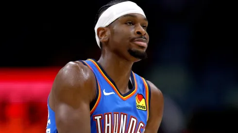 Shai Gilgeous-Alexander #2 of the Oklahoma City Thunder reacts.