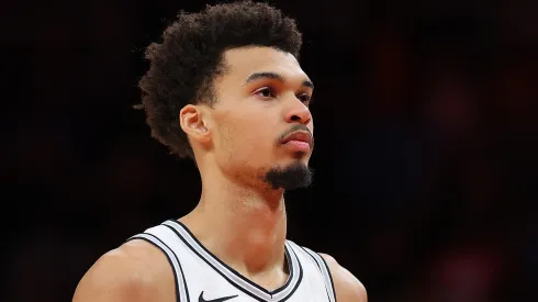 Victor Wembanyama #1 of the San Antonio Spurs during a game.