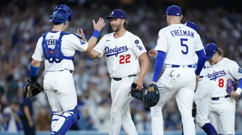 Los Angeles Dodgers players shaking hands.
