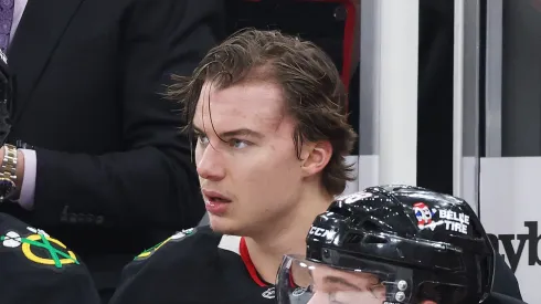 Connor Bedard at the United Center on November 30, 2025 in Chicago, Illinois.