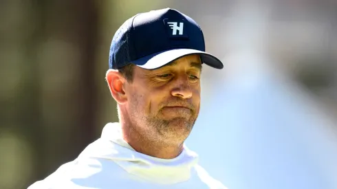 Aaron Rodgers gestures at American Century Championship on July 10, 2025 in Stateline, Nevada.
