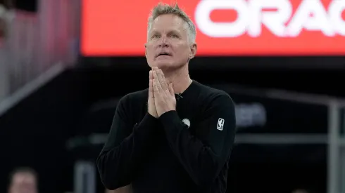 Head coach Steve Kerr of the Golden State Warriors looks on.