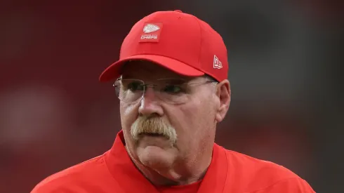 Andy Reid looks to his right during a Chiefs game.