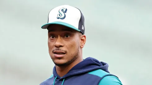 Jorge Polanco looks on before a game vs Toronto on October 15, 2025 in Seattle.