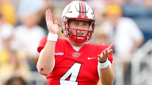 Bailey Zappe #4 of the Western Kentucky Hilltoppers in 2021.