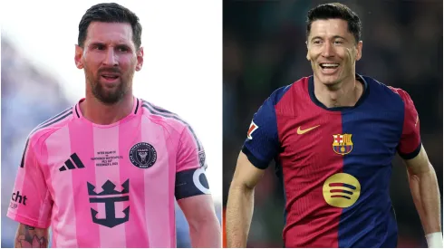 Lionel Messi left Robert Lewandowski right.