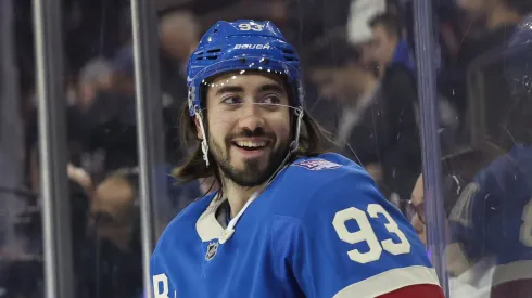 Mika Zibanejad of the New York Rangers at Madison Square Garden