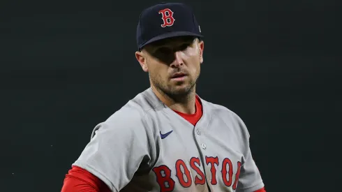 Alex Bregman #2 of the Boston Red Sox fields against the Orioles.